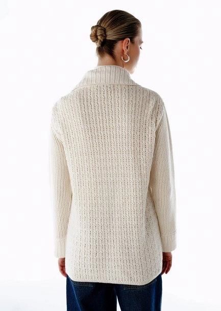 CREAM ORGANIC COTTON CASHMERE BLEND KNIT CARDIGAN - 5