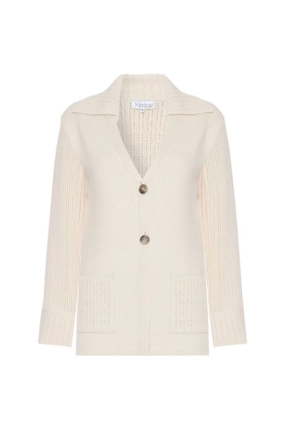 CREAM ORGANIC COTTON CASHMERE BLEND KNIT CARDIGAN - 6
