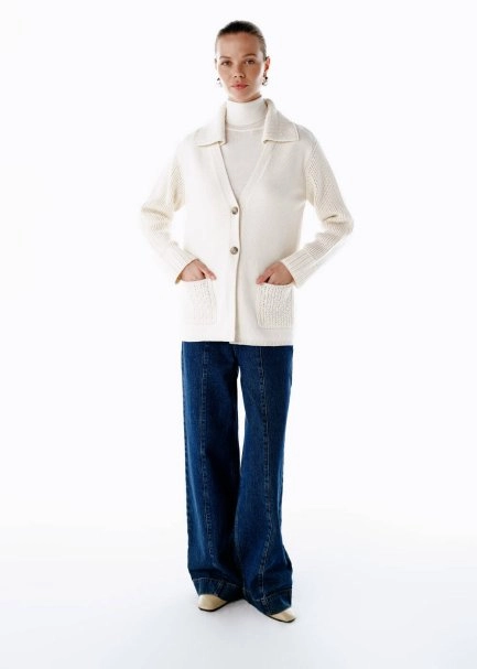 CREAM ORGANIC COTTON CASHMERE BLEND KNIT CARDIGAN - 2