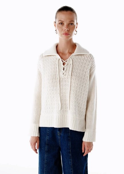 CREAM ORGANIC COTTON CASHMERE BLEND SWEATER - 3