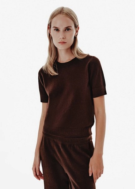 Crew Neck Brown Cashmere Knit Top - 3