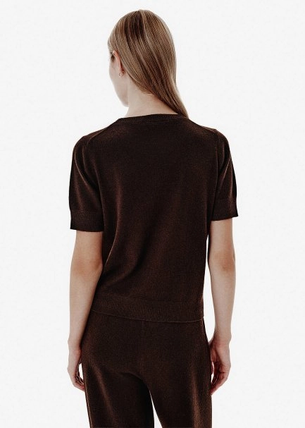Crew Neck Brown Cashmere Knit Top - 5