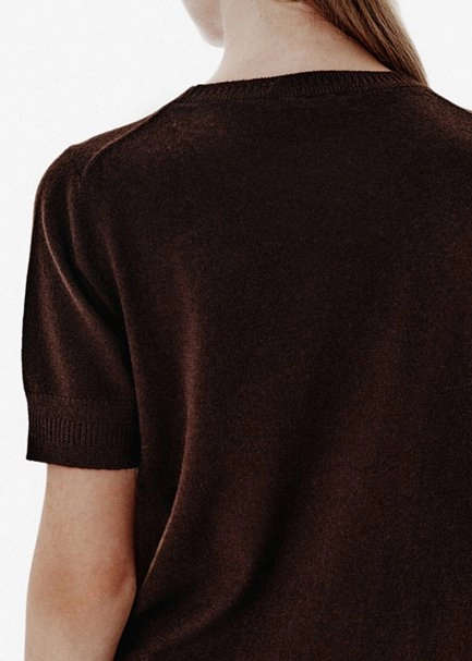 Crew Neck Brown Cashmere Knit Top - 4