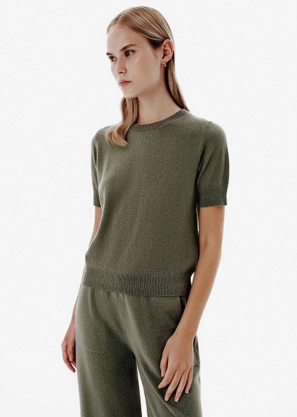 Crew Neck Green Cashmere Knit Top - 3