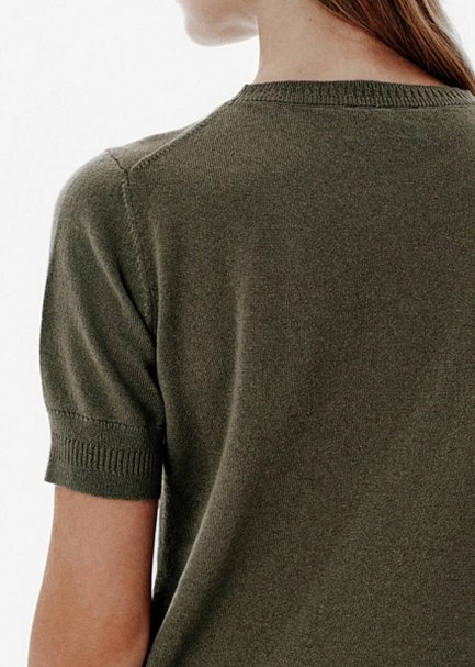Crew Neck Green Cashmere Knit Top - 4