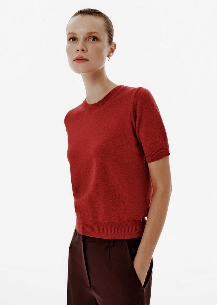 Crew Neck Ruby Cashmere Knit Top - 3