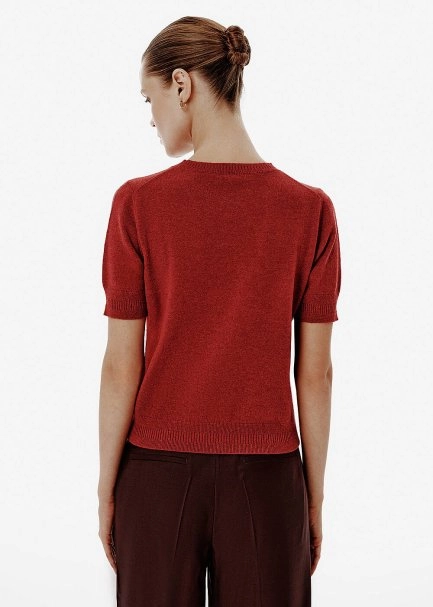 Crew Neck Ruby Cashmere Knit Top - 5