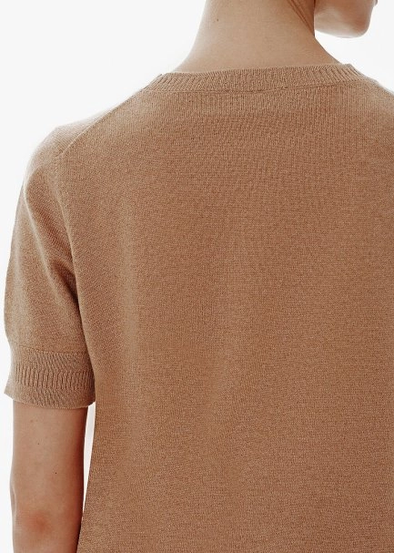 Crew Neck Toffee Cashmere Knit Top - 4