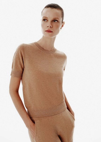Crew Neck Toffee Cashmere Knit Top - 3