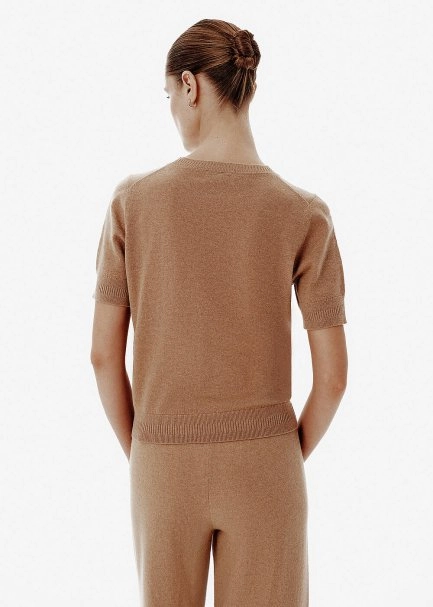 Crew Neck Toffee Cashmere Knit Top - 5