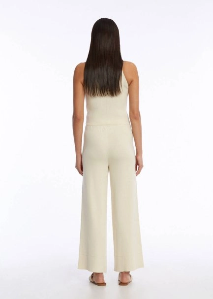 Crop Bej Triko Pantolon - 5