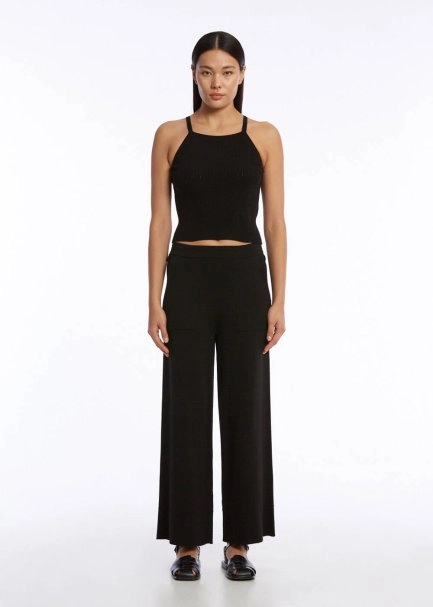 CROP BLACK KNIT PANTS - 2
