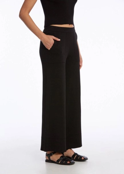 Crop Siyah Triko Pantolon - 3