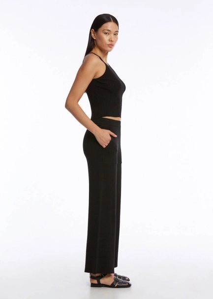 Crop Siyah Triko Pantolon - 4