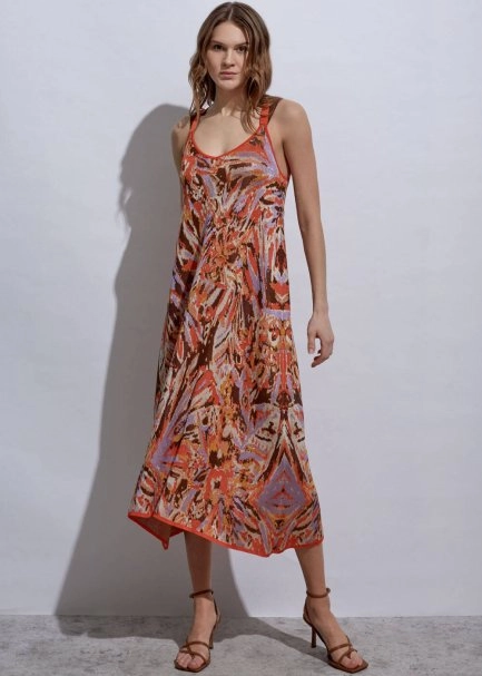 Cross Back Jacquard Patterned Knit Dress - 1