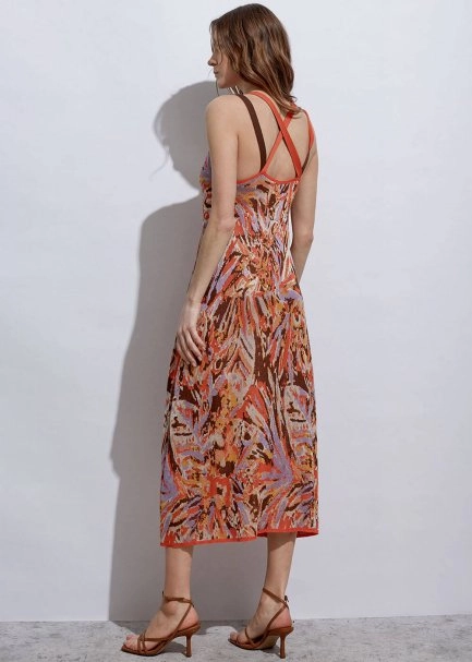 Cross Back Jacquard Patterned Knit Dress - 5