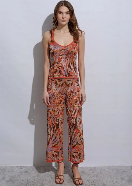 Cross Back Jacquard Patterned Knit Top - 2