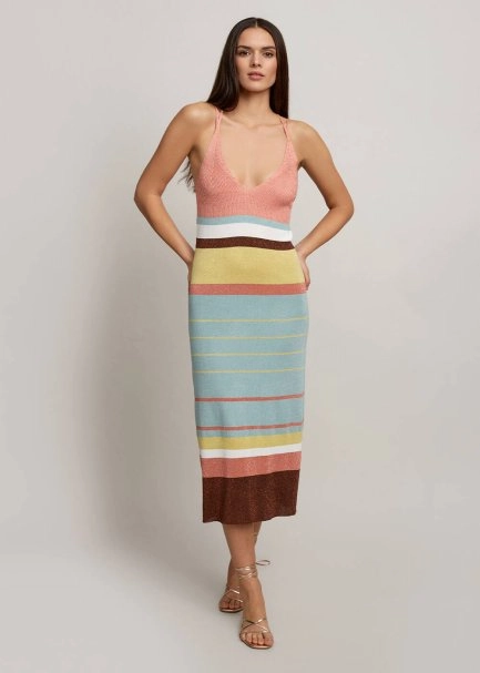 Cross Back Striped Midi Knit Dress - 1