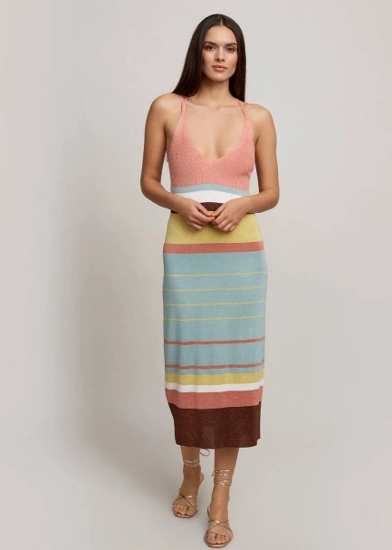 Cross Back Striped Midi Knit Dress - 2
