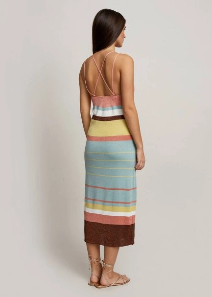 Cross Back Striped Midi Knit Dress - 3