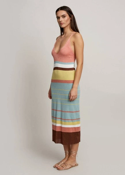 Cross Back Striped Midi Knit Dress - 4