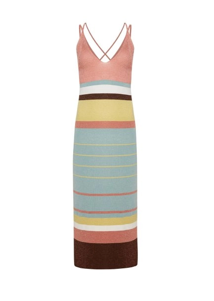 Cross Back Striped Midi Knit Dress - 8
