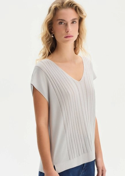 CRYSTAL SILK BLEND KNIT TOP - 3