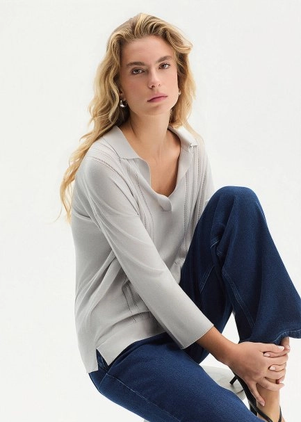 CRYSTAL SILK BLEND POLO NECK SWEATER - 4