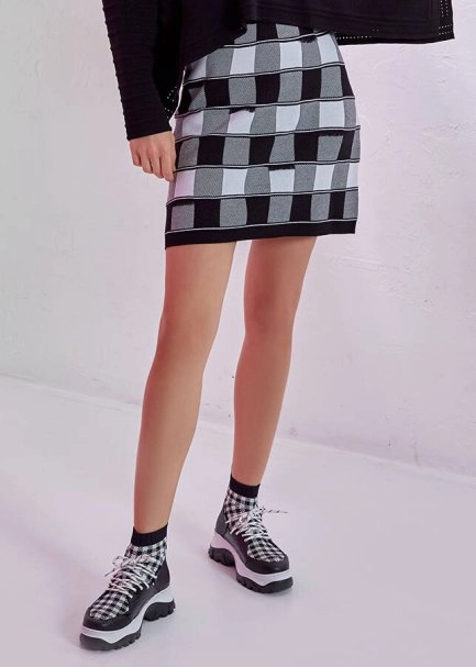 Dama Desenli Mini Trıko Etek - 1