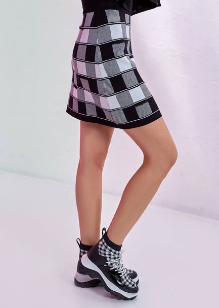 Dama Desenli Mini Trıko Etek - 4