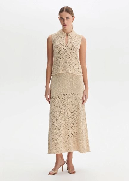 Damla Yaka Bej Triko Üst - 3