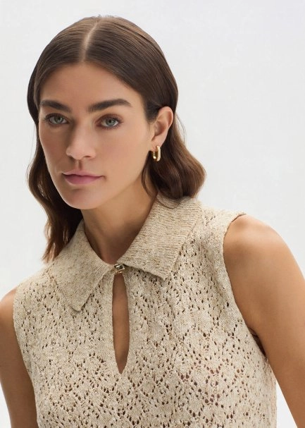 Damla Yaka Bej Triko Üst - 4