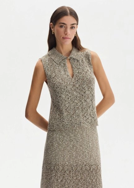 Damla Yaka Kahve Triko Üst - 1