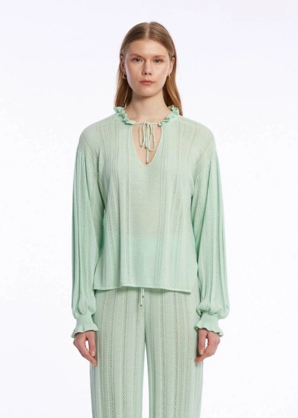 Damla Yaka Özel TaSarım Mint Yeşili Triko Üst - 1