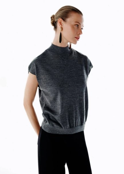 DARK GREY MERINO WOOL BLEND KNIT TOP - 4
