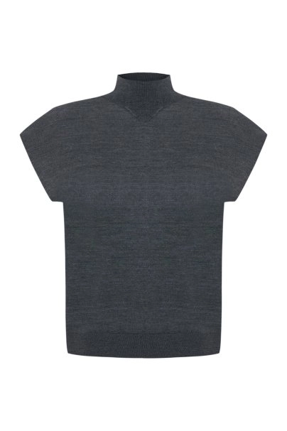 DARK GREY MERINO WOOL BLEND KNIT TOP - 6