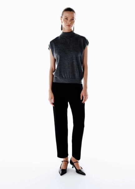 DARK GREY MERINO WOOL BLEND KNIT TOP - 2