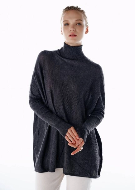 DARK GREY MERINO WOOL BLEND KNIT TUNIC - 4