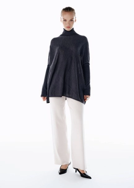 DARK GREY MERINO WOOL BLEND KNIT TUNIC - 2