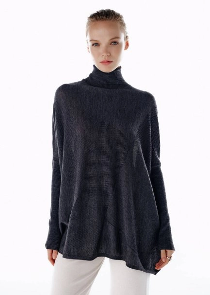 DARK GREY MERINO WOOL BLEND KNIT TUNIC - 1