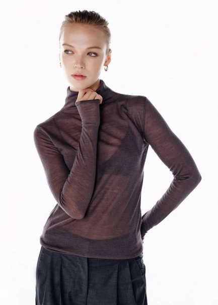 DARK GREY ULTRAFINE MERINO WOOL BLEND KNIT TOP - 4