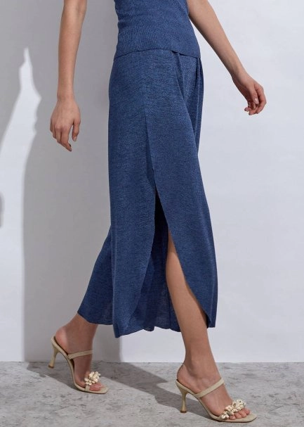 Deep Side Slit Detailed Ocean Knit Pants - 1