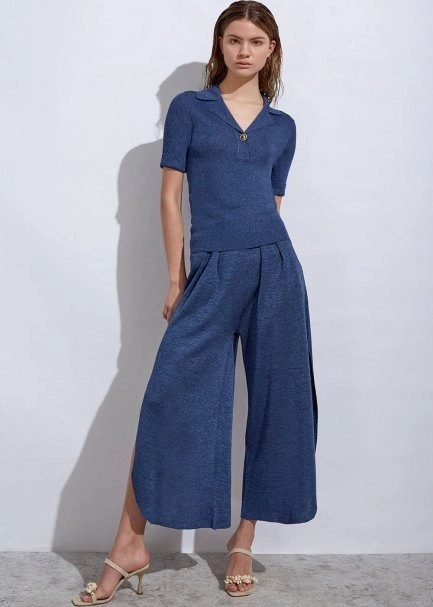 Deep Side Slit Detailed Ocean Knit Pants - 2