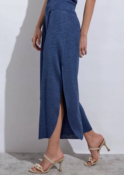 Deep Side Slit Detailed Ocean Knit Pants - 3
