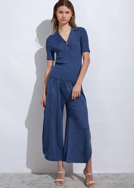 Deep Side Slit Detailed Ocean Knit Pants - 4