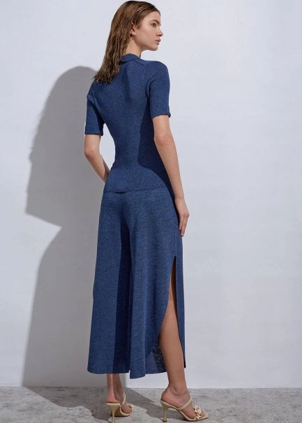 Deep Side Slit Detailed Ocean Knit Pants - 6