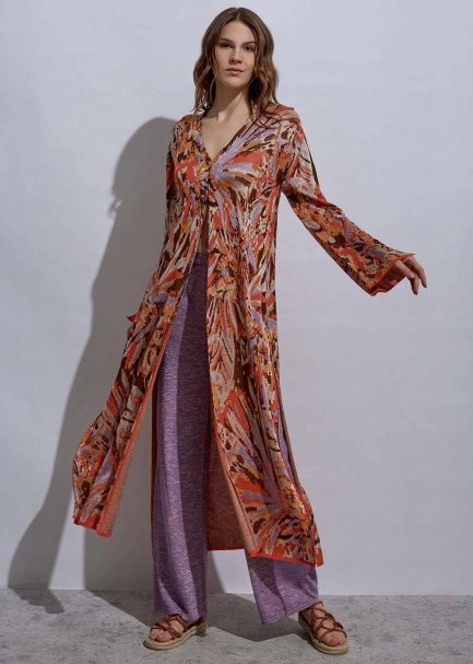 Deep Slit Detailed Jacquard Patterned Knit Tunic - 3