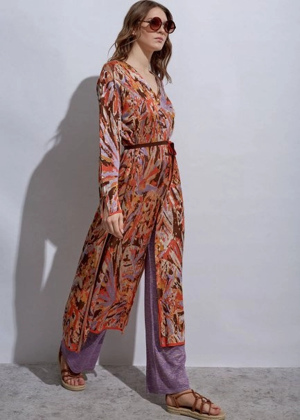 Deep Slit Detailed Jacquard Patterned Knit Tunic - 1