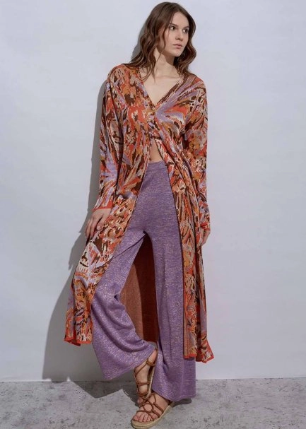 Deep Slit Detailed Jacquard Patterned Knit Tunic - 2