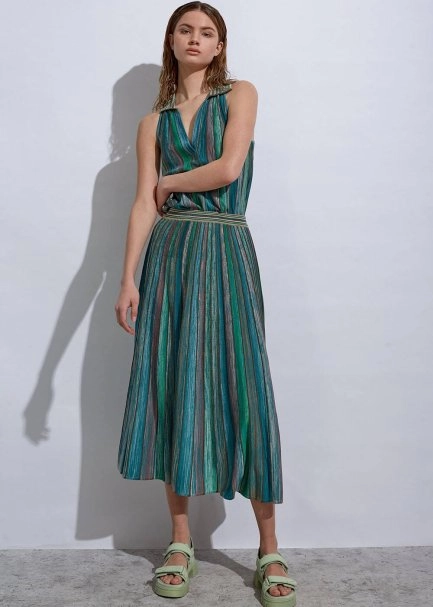 Degrade Desenli Yeşil Triko Etek - 2